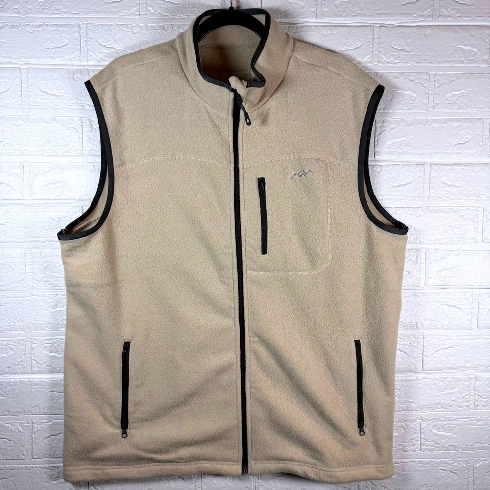 Trailside Supply Co Fleece Vest Mens XL Beige Full Zip Sleeveless Jacket